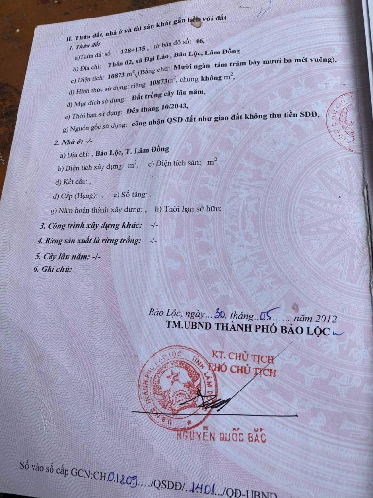 Bán đất vườn giá rẻ 1,1 ha thôn 2 Đại Lào Bảo Lộc Lâm Đồng