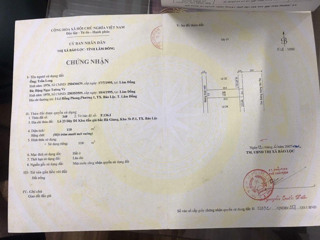 Đất nền Mặt tiền Đường Hoàng Văn Thụ Phường 1 Bảo Lộc